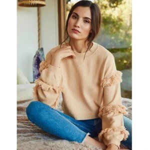 Tularosa | Tan Pullover Sweater Fringe Sleeves Size S